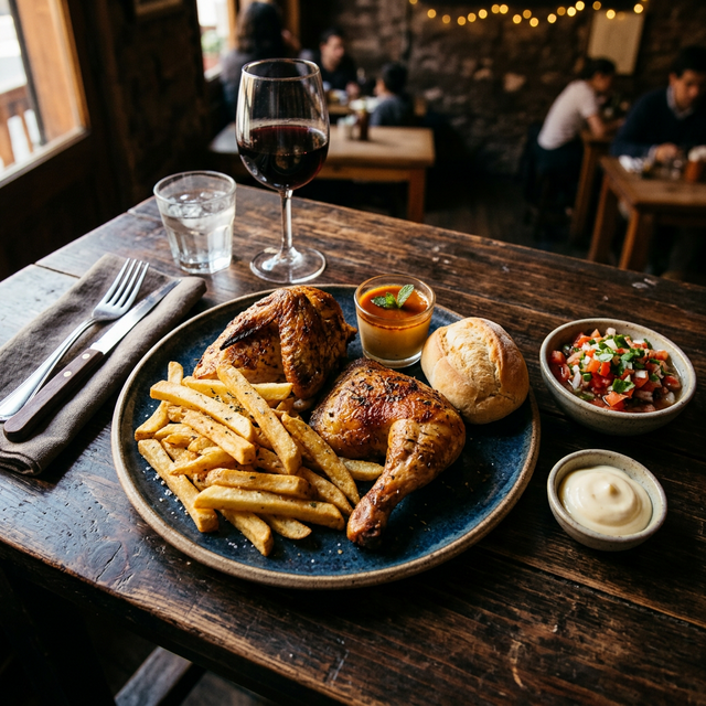 Almuerzo casero con pollo asado